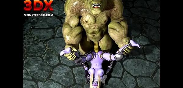  Elf girl anally fucked by powerful ogre. 3D Hentai